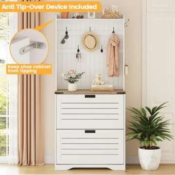 FATORRI Shoe Cabinet Storage for Entryway, Sturdy Freestanding Shoe Organizer with Flip Drawers, Tall Shoes Cabinet with Coat Rack (69.53 Inch, Rustic Oak+White Oak)