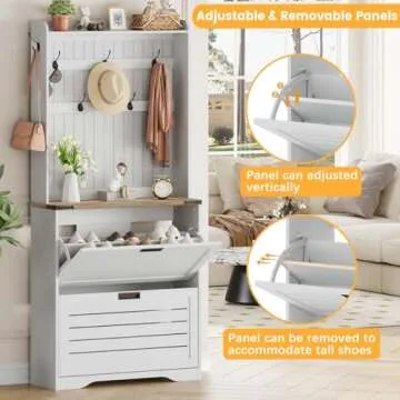 FATORRI Shoe Cabinet Storage for Entryway, Sturdy Freestanding Shoe Organizer with Flip Drawers, Tall Shoes Cabinet with Coat Rack (69.53 Inch, Rustic Oak+White Oak)