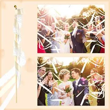 Vinsot 100 Pieces Lace Ribbon Wedding Wand Sticks Party Streamers with Bells Lace Silk Fairy Stick Wand Streamers for Wedding Send off Party Activities Holiday Celebration Favors(Champagne)(Champagne)