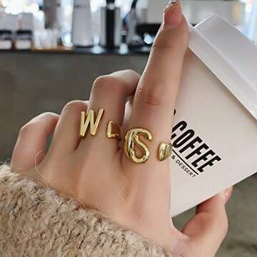 Initial Rings Letter Rings for Women Chunky Adjustable Rings Women Statement Rings , Gold-K