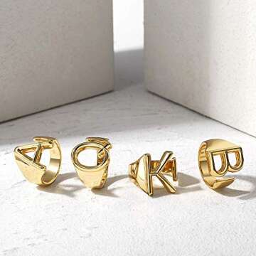 Initial Rings Letter Rings for Women Chunky Adjustable Rings Women Statement Rings , Gold-K