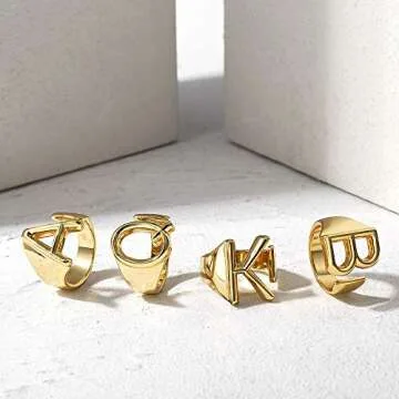 Initial Rings Letter Rings for Women Chunky Adjustable Rings Women Statement Rings , Gold-K