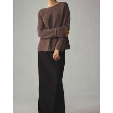 Livtany Women's Oversized Long Sleeve Pullover Sweater Chunky Crew Neck Knitted Jumper Tops Cute Fall Clothes with Side Slits Brown