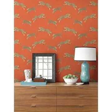 Scalamandre Clementine Leaping Cheetah Peel & Stick Wallpaper