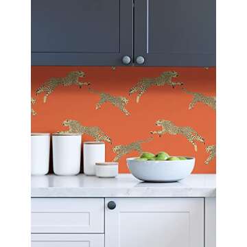 Scalamandre Clementine Leaping Cheetah Peel & Stick Wallpaper