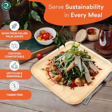 ECO SOUL Compostable 8 Inch Palm Leaf Square Plates (100 Count) Like Bamboo Plates | Biodegradable |...