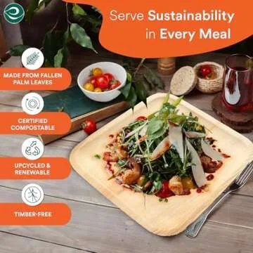 ECO SOUL Compostable 8 Inch Palm Leaf Square Plates (100 Count) Like Bamboo Plates | Biodegradable |...