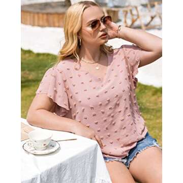 Plus Size Swiss Dot V Neck Blouse for Women