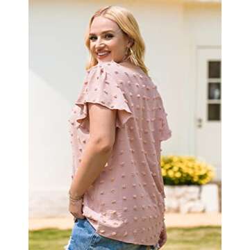 Plus Size Swiss Dot V Neck Blouse for Women