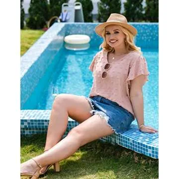 Plus Size Swiss Dot V Neck Blouse for Women