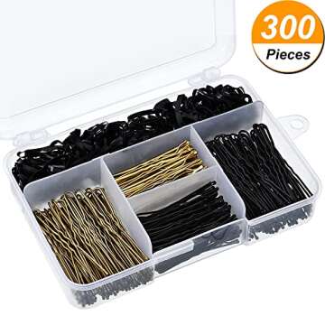 200 Pieces Bobby Pins U Hair Pins Hair Clips and 100 Pieces Rubber Hair Bands with Storage Box for Girls and Women (Style 1)