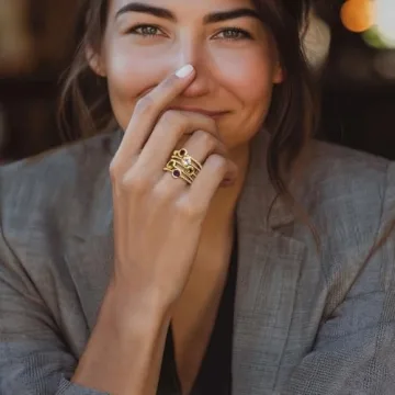 Luxurious Multi-Gemstone Ring Set in 18kt Gold Over Silver