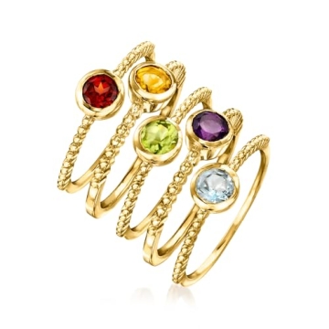 Luxurious Multi-Gemstone Ring Set in 18kt Gold Over Silver