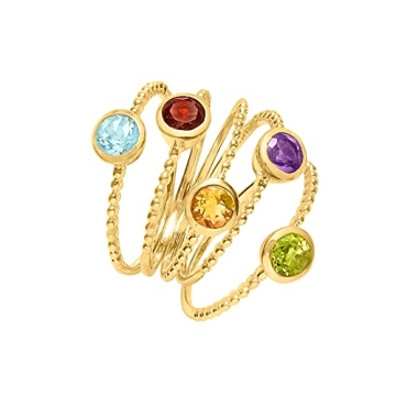 Luxurious Multi-Gemstone Ring Set in 18kt Gold Over Silver