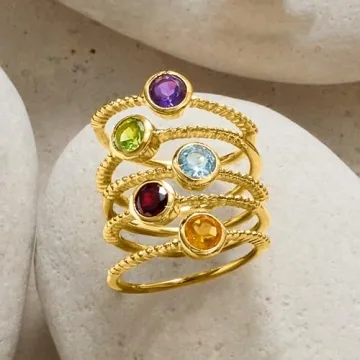 Luxurious Multi-Gemstone Ring Set in 18kt Gold Over Silver