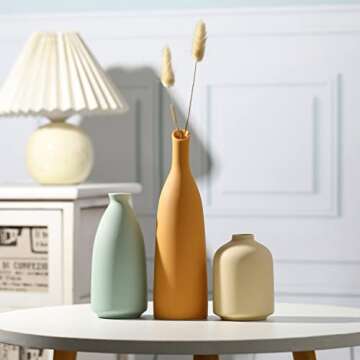 Vases Home Decor, Modern Farmhouse Decor Vase Set of 3, Small Flower Vases for Table Decor, Living Room Decor Vase, Book Shelf Vases for Decor, Bookshelf Decor Vase and Entryway Decor, Ceramic Vase