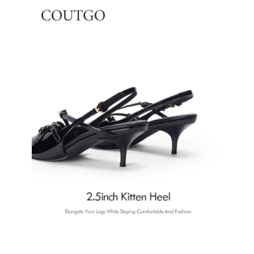 Coutgo Elegant Slingback Kitten Heels for Women with Comfort