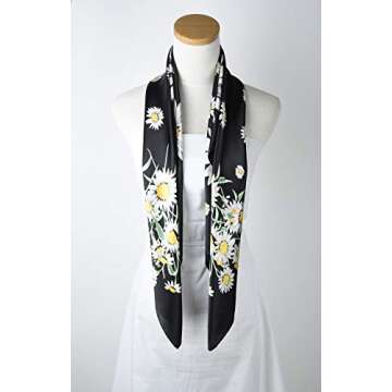corciova Large Square Satin Silk Like Lightweight Scarf Hair Wrap Women Black Chrysanthemum Curly Headband Bandana Headscarf