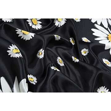 corciova Large Square Satin Silk Like Lightweight Scarf Hair Wrap Women Black Chrysanthemum Curly Headband Bandana Headscarf