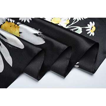 corciova Large Square Satin Silk Like Lightweight Scarf Hair Wrap Women Black Chrysanthemum Curly Headband Bandana Headscarf