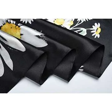 corciova Large Square Satin Silk Like Lightweight Scarf Hair Wrap Women Black Chrysanthemum Curly Headband Bandana Headscarf