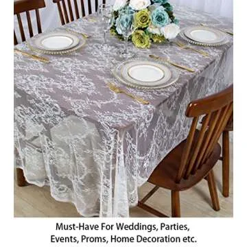 ShinyBeauty Lace-Tablecloth-Rectangular 60x120-Inch White Rectangle Overlay Tea Tablecloth Lace Tablecloths Long Rectangular Tablecloth Lace Tablecloth 60 Table Floral Embroidery Lace Table Cloths