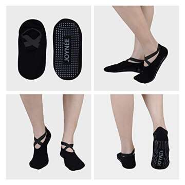 JOYNÉE Non-Slip Yoga Socks for Women with Grips,Ideal for Pilates,Barre,Dance,Hospital,Fitness 3 Pairs