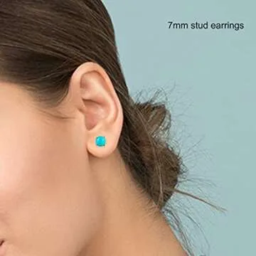 Turquoise Stud Earrings for Women 18K White Gold Plated 7mm Round Birthstone Earrings