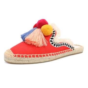 Stylish Women's Espadrilles Mule Shoes with Colorful Tassels and Pom-Poms