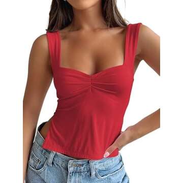 Trendy Queen Womens Going Out Crop Tops Backless Tank Tops Summer Y2k Teen Girls Basics Cute Clothes, Red, S