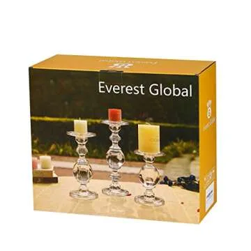 G Glass Taper and Pillar Baluster Stem Candlesticks Set of 3, Clear 11.5" 9.5" 7.5" for Dinner Table Wedding Party Home Decor Heavy Solid Glass Holder Votive Stand Large Tall Long