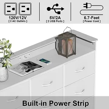 Stylish EXOTICA White Dresser with LED Lights and Charging Station