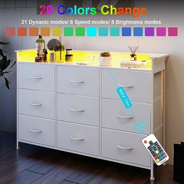 Stylish EXOTICA White Dresser with LED Lights and Charging Station