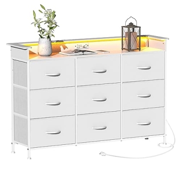 Stylish EXOTICA White Dresser with LED Lights and Charging Station
