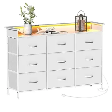 Stylish EXOTICA White Dresser with LED Lights and Charging Station