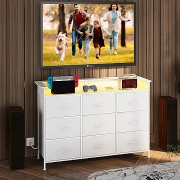 Stylish EXOTICA White Dresser with LED Lights and Charging Station