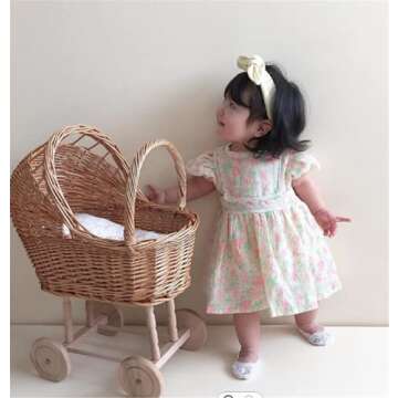 Hot Small Foot Toys Baby Doll Classic Vintage Wicker Pram New Rattan Trolley Props Toy Cute Rattan Stroller