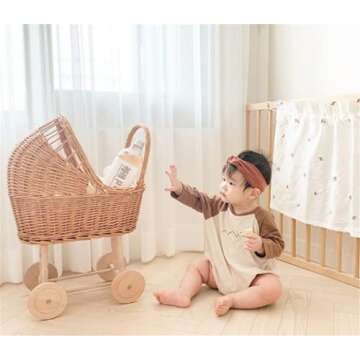 Hot Small Foot Toys Baby Doll Classic Vintage Wicker Pram New Rattan Trolley Props Toy Cute Rattan Stroller