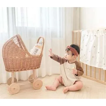 Hot Small Foot Toys Baby Doll Classic Vintage Wicker Pram New Rattan Trolley Props Toy Cute Rattan Stroller