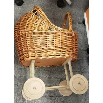 Hot Small Foot Toys Baby Doll Classic Vintage Wicker Pram New Rattan Trolley Props Toy Cute Rattan Stroller