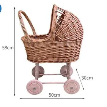Hot Small Foot Toys Baby Doll Classic Vintage Wicker Pram New Rattan Trolley Props Toy Cute Rattan Stroller