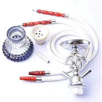 Haawvee Hookah Set 11inch Modern Shisha Hookah Kit Hookah Accessories with Glass Vase Portable Hookah for Party or Family, White