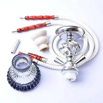 Haawvee Hookah Set 11inch Modern Shisha Hookah Kit Hookah Accessories with Glass Vase Portable Hookah for Party or Family, White