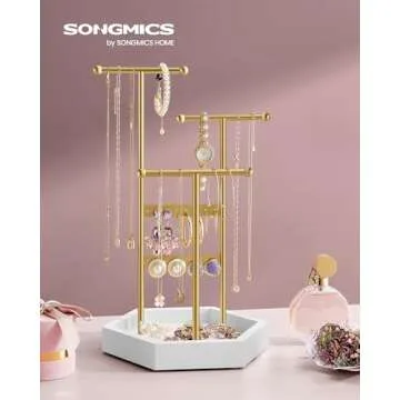 SONGMICS Jewelry Holder Organizer, 4 Independent Zones, Jewelry Display Stand, Metal Frame, Necklace...