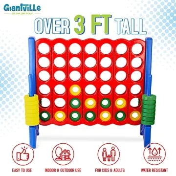Giant 4 in a Row Connect Game – 4 Feet Wide by 3.5 Feet Tall Oversized Floor Activity for Kids and Adults – Jumbo Sized for Outdoor and Indoor Play - Blue/Red