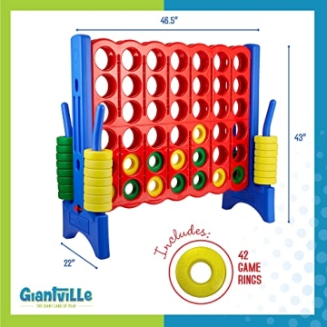 Giant 4 in a Row Connect Game – 4 Feet Wide by 3.5 Feet Tall Oversized Floor Activity for Kids and Adults – Jumbo Sized for Outdoor and Indoor Play - Blue/Red