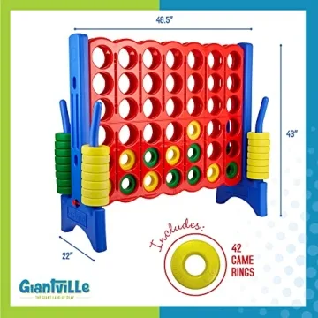 Giant 4 in a Row Connect Game – 4 Feet Wide by 3.5 Feet Tall Oversized Floor Activity for Kids and Adults – Jumbo Sized for Outdoor and Indoor Play - Blue/Red