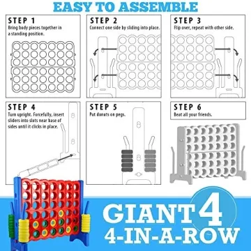 Giant 4 in a Row Connect Game – 4 Feet Wide by 3.5 Feet Tall Oversized Floor Activity for Kids and Adults – Jumbo Sized for Outdoor and Indoor Play - Blue/Red