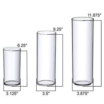 Amazing Abby - Viola Magra - Plastic Cylinder Vases (3-Piece Set), Acrylic Flower Vases for Wedding Centerpieces, Home Decorations, Office Ornaments, Shatter-Proof, 6" + 9" + 12" (H) (Not Glass)