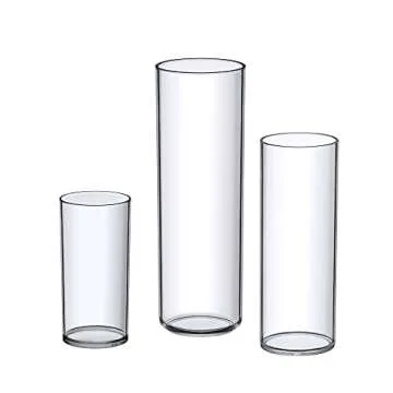 Amazing Abby - Viola Magra - Plastic Cylinder Vases (3-Piece Set), Acrylic Flower Vases for Wedding Centerpieces, Home Decorations, Office Ornaments, Shatter-Proof, 6" + 9" + 12" (H) (Not Glass)